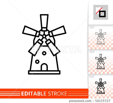 Windmill mill farm simple thin line vector icon - Stock Illustration ...