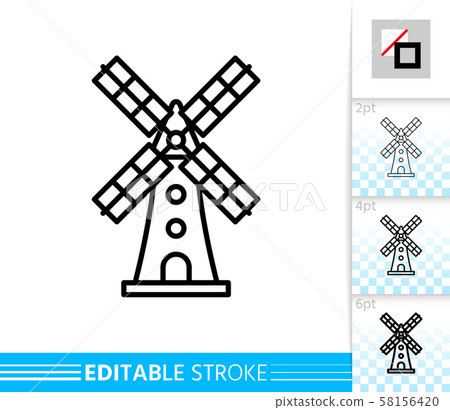 Windmill mill farm simple thin line vector icon - Stock Illustration ...