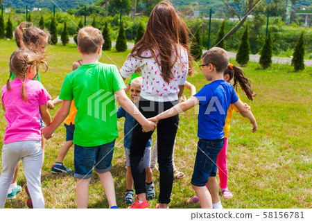 outdoor summer camp for schoolchildren and big family 58156781