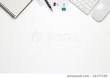 Top View office desk with computer,office supplies 58157199