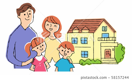 Family of four and home Family of four and home 58157244
