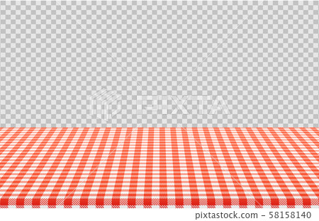 Vector picnic table with red checkered pattern of linen tablecloth isolated on transparent 58158140
