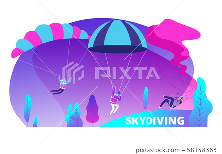 Skydiving Vector Background With Cartoon Stock Illustration 58158363 Pixta