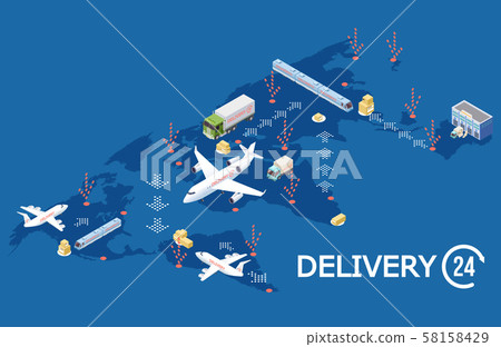 Vector isometric global logistic concept, Delivery world map illustration 58158429