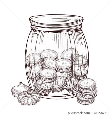 Vector jar with cookies and meringue isolated on white background Vector jar with cookies and meringue isolated on white background 58158730