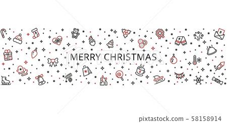 Christmas ornament. Holiday decoration element. Vector Christmas border with line festive icons 58158914