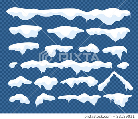 Snow caps. Snowballs and snow drifts winter decoration snowy elements. Christmas cartoon vector 58159031