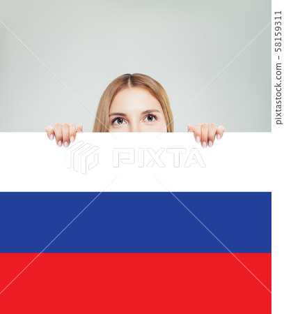 Russia concept with happy woman student Russia concept with happy woman student 58159311