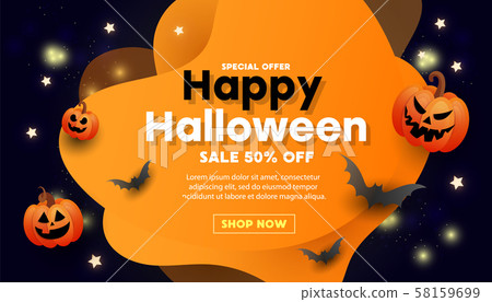 Happy Halloween greeting sale banner with bats, 58159699