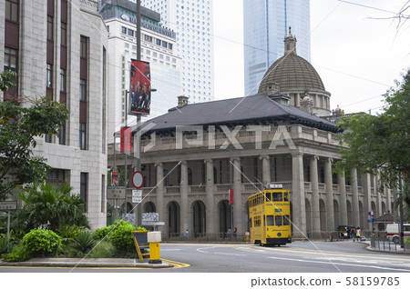 Hong Kong cityscape and tram 58159785