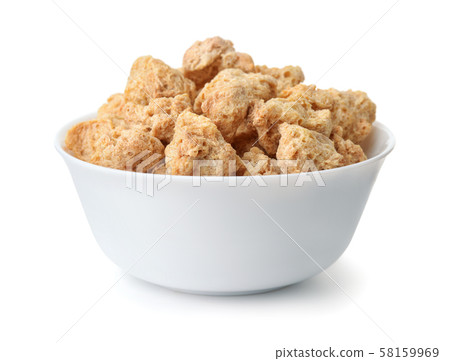Bowl of dry soya chunks 58159969