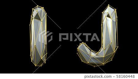 Letter set I, J made of realistic 3d render silver color. Collection of gold low polly style 58160448