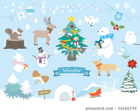 Illustration material collection of winter animals Illustration material collection of winter animals 58160734