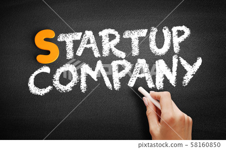 Startup company text on blackboard Startup company text on blackboard 58160850