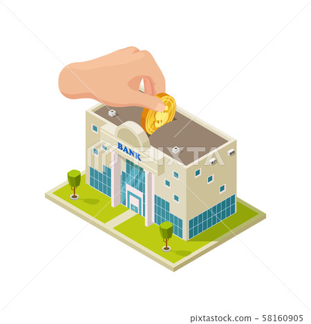 Saving money in bank isometric vector concept 58160905