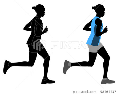 female runner in color sportswear and silhouette 58161137