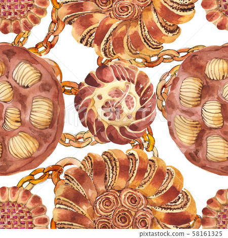 Bakery products in a watercolor style isolated. Sweet dessert illustration. Seamless background Bakery products in a watercolor style isolated. Sweet dessert illustration. Seamless background 58161325