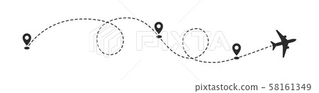 Plane path with location pins vector illustration Plane path with location pins vector illustration 58161349