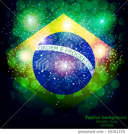 Fireworks with flag Brazil. Fireworks with flag Brazil. 58161379