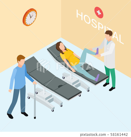 Patients and doctor on hospital. Isometric rehabilitation vector concept Patients and doctor on hospital. Isometric rehabilitation vector concept 58161442