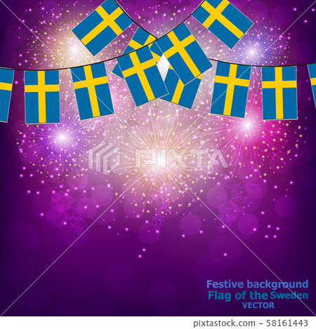 Fireworks with flags of Sweden. Illustration. Fireworks with flags of Sweden. Illustration. 58161443
