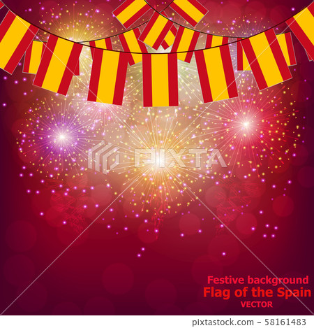 Fireworks with flags of Spain. 58161483