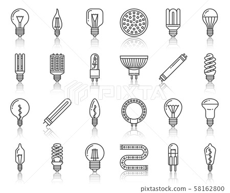 Light Bulb lamp simple black line icons vector set Light Bulb lamp simple black line icons vector set 58162800