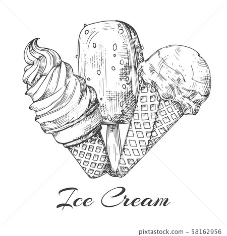 Hand drawn ice cream logo. Sketch of ice cream vector isolated on white background 58162956