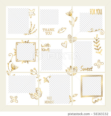 Inspired by instagram vector social media collage template with doodle branches and flowers design 58163132