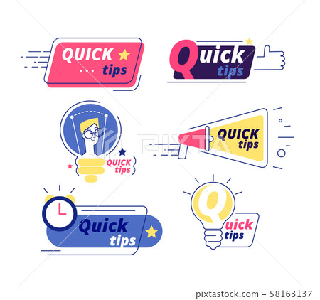 Quick tip. Tricks quick tips solution logos helpful advice text shapes isolated vector labels Quick tip. Tricks quick tips solution logos helpful advice text shapes isolated vector labels 58163137