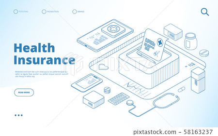 Health insurance landing. Healthcare personal plan, family medical life insurance. Save money doctor 58163237