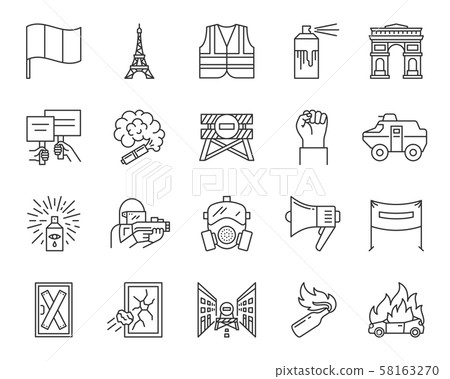 France Paris simple black line icons vector set 58163270