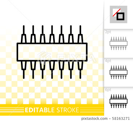 Microchip circuit simple black line vector icon 58163271