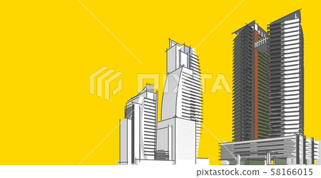 3D illustration architecture building perspective 58166015