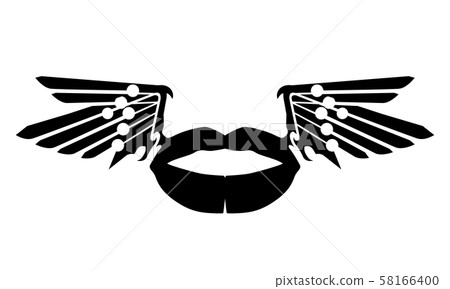 Black lips silhouette with wings. Lip illustration 58166400