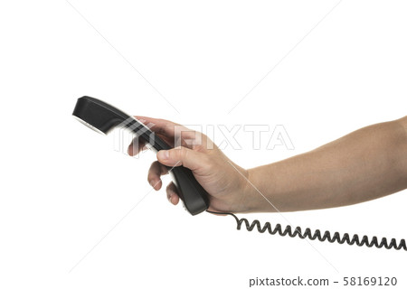 Hand holding handset Hand holding handset 58169120