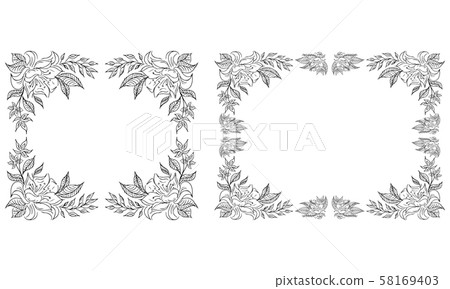 Tropical hand-drawn floral rectangular shaped Tropical hand-drawn floral rectangular shaped 58169403