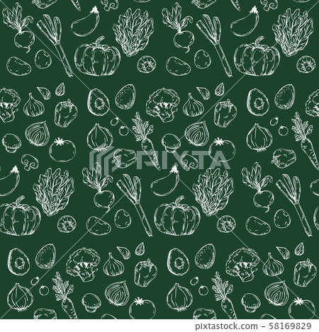 手繪插圖蔬菜背景(綠色背景) 手繪插圖蔬菜背景(綠色背景) 58169829