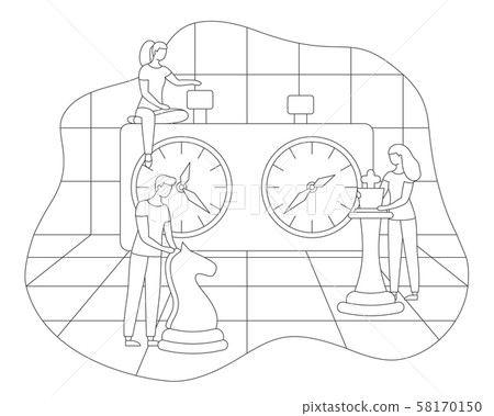 Chessboard chess clock tactic game line vector Chessboard chess clock tactic game line vector 58170150