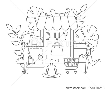 Online shop buy sale order app line vector concept Online shop buy sale order app line vector concept 58170243