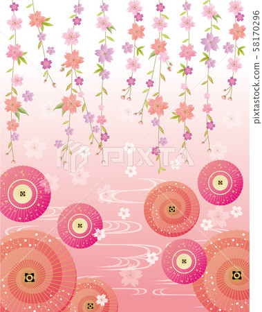 Cherry Blossom Hanging Ornament, Petal, Umbrella, Umbrella, Kyoto, Streamline, Japanese Style, Watercolor, Hand-painted 58170296