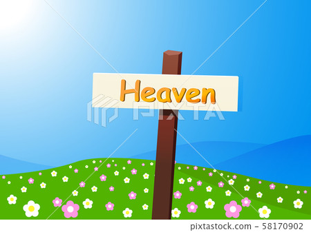Heaven landscape with signpost, flower and field 58170902