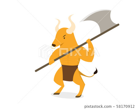 Minotaur with axe polearms in flat vector art Minotaur with axe polearms in flat vector art 58170912