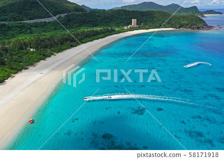 Aerial view of Kozamami beach coastline 58171918