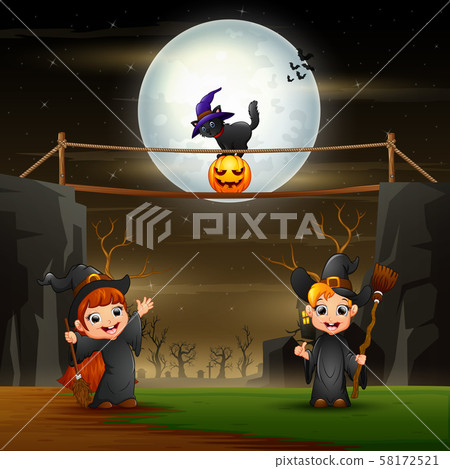 Halloween background with witches in the night Halloween background with witches in the night 58172521
