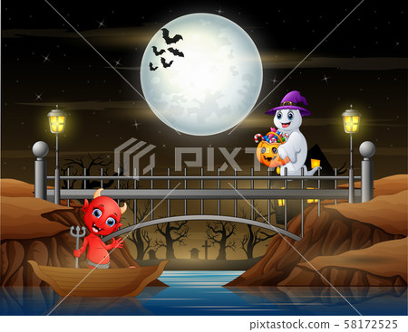 Ghost holding full of candies will be given to others 58172525
