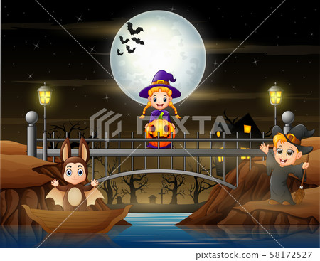 Happy kids in halloween costume celebrating Happy kids in halloween costume celebrating 58172527