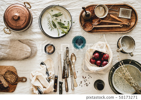 Various kitchen utensils, tablewear and fresh 58173271