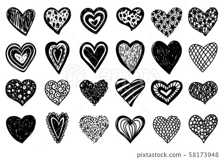 Heart hand draw Doodle love sketch icon vector set 58173948