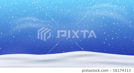 Snow. Winter Christmas snowstorm blizzard background. Snowfall, snowflakes in different shapes 58174313